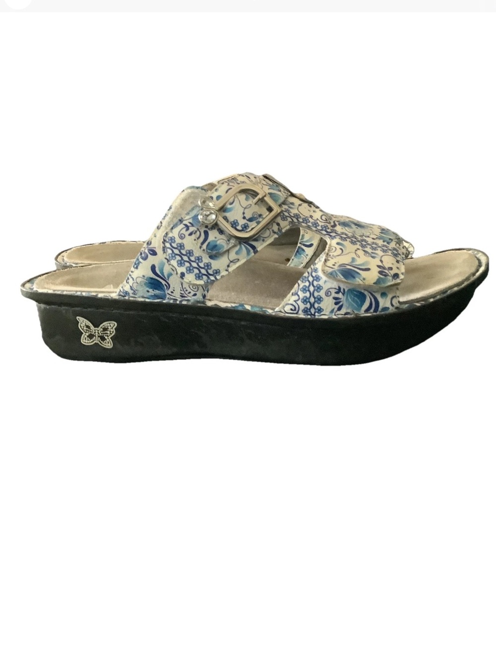 Alegria PEG-452 Mary Jane 38 Sandals Blue White Floral 7.5